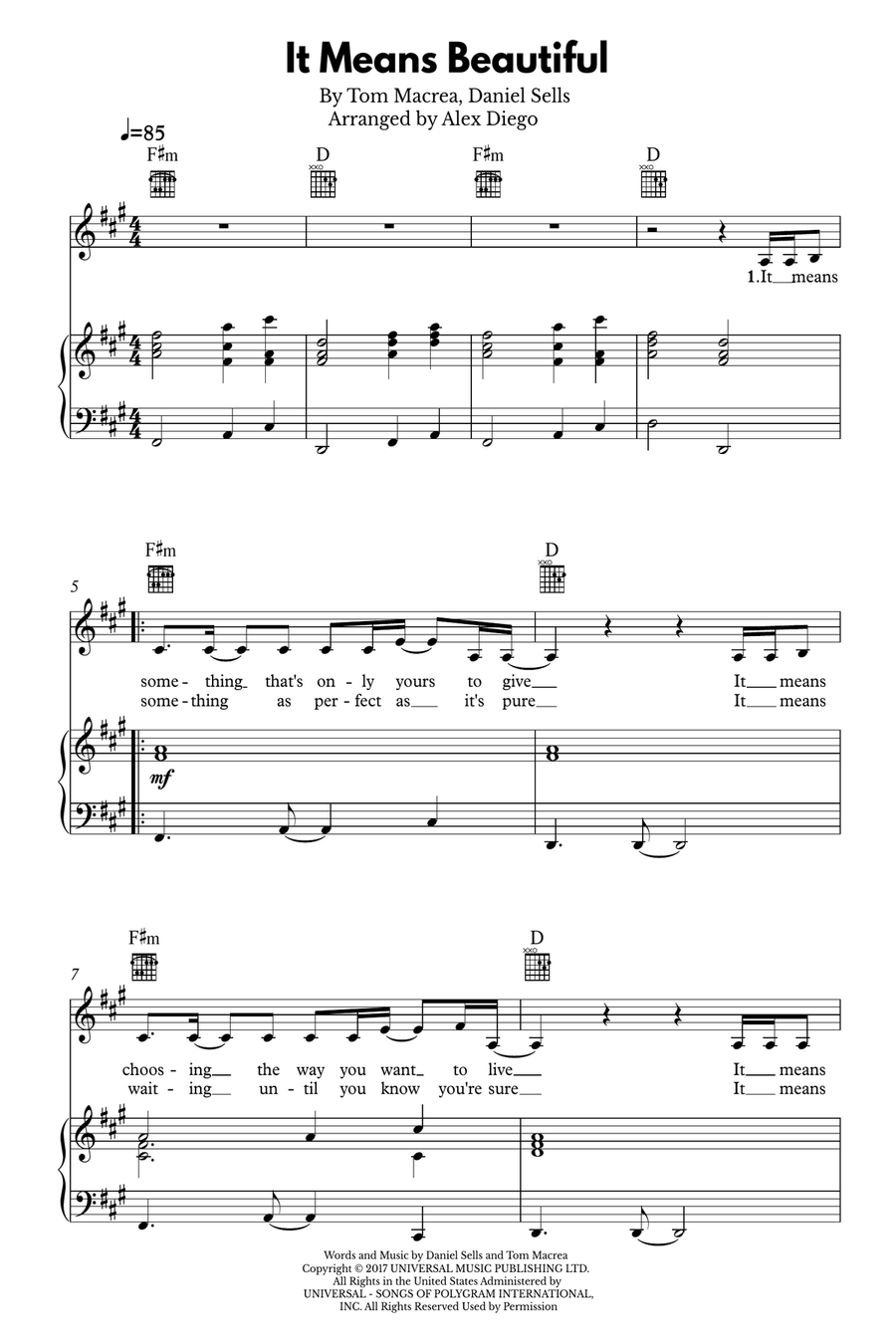 It Means Beautiful Piano, Vocal scores gallery preview page 1