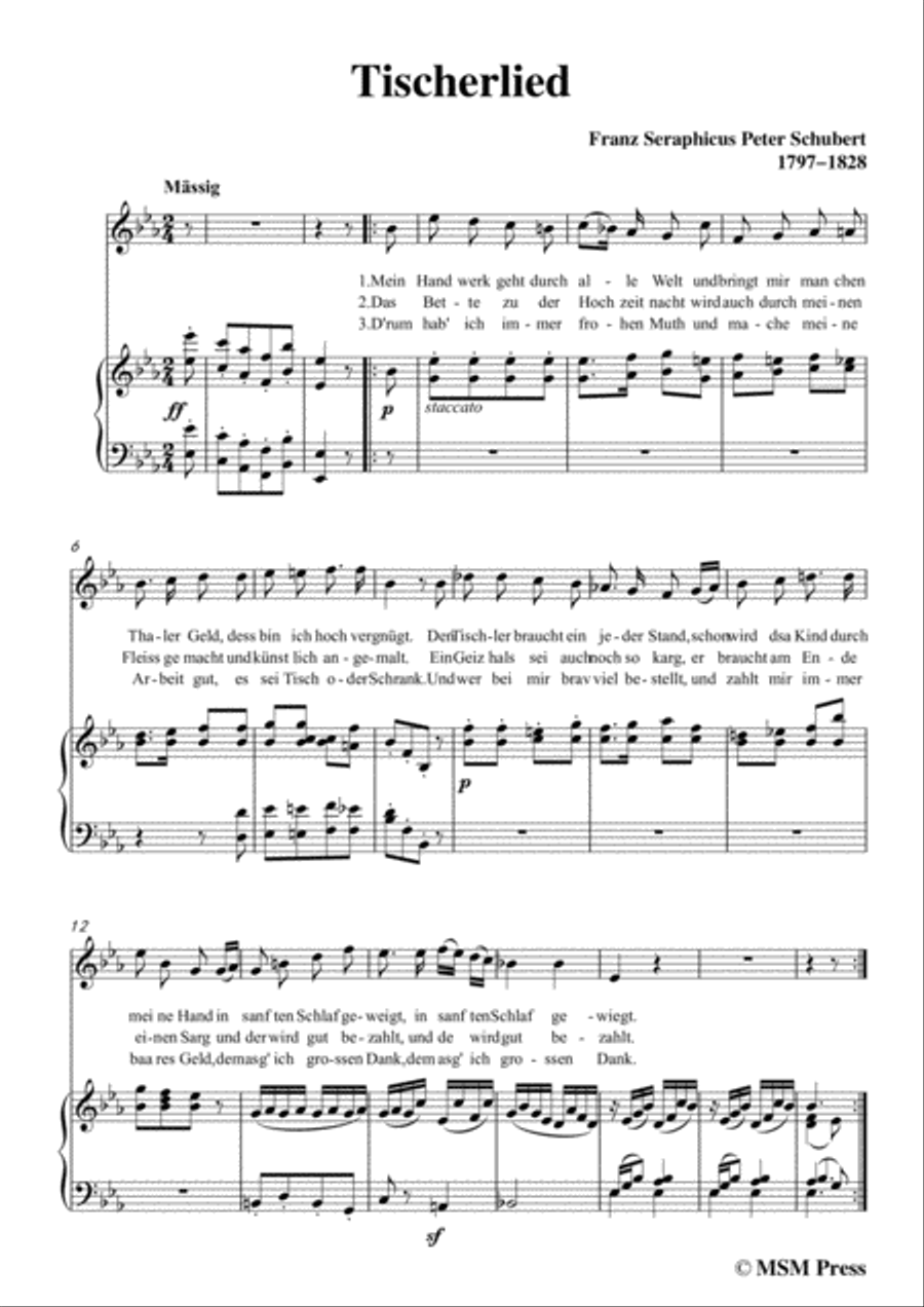 Schubert-Tischerlied,in E flat Major,for Voice&Piano Voice scores gallery preview page 3