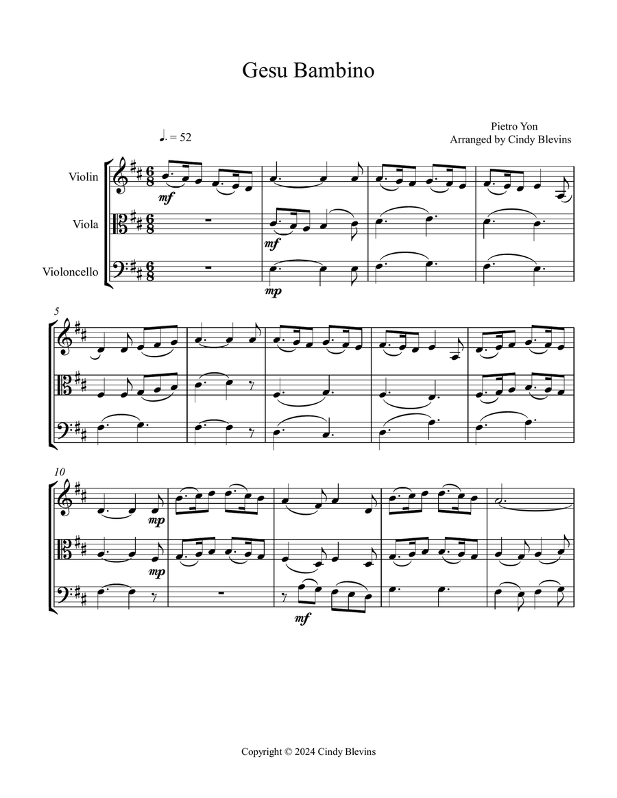 Gesu Bambino, for Violin, Viola and Cello String Trio scores gallery preview page 2