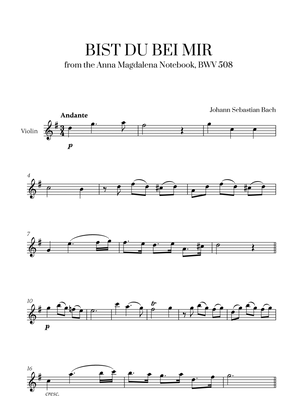 Johann Sebastian Bach - Bist du bei Mir (BWV 508) (G major) for Violin Solo