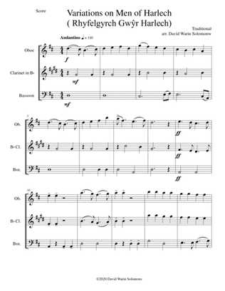 Variations on Men of Harlech (Rhyfelgyrch Gwŷr Harlech) for wind trio (oboe, clarinet, bassoon)