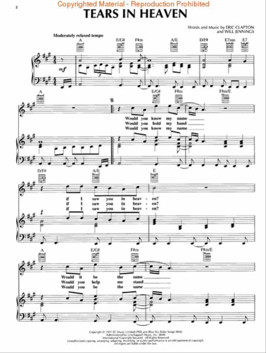 Tears in Heaven Piano, Vocal, Guitar scores gallery preview page 2