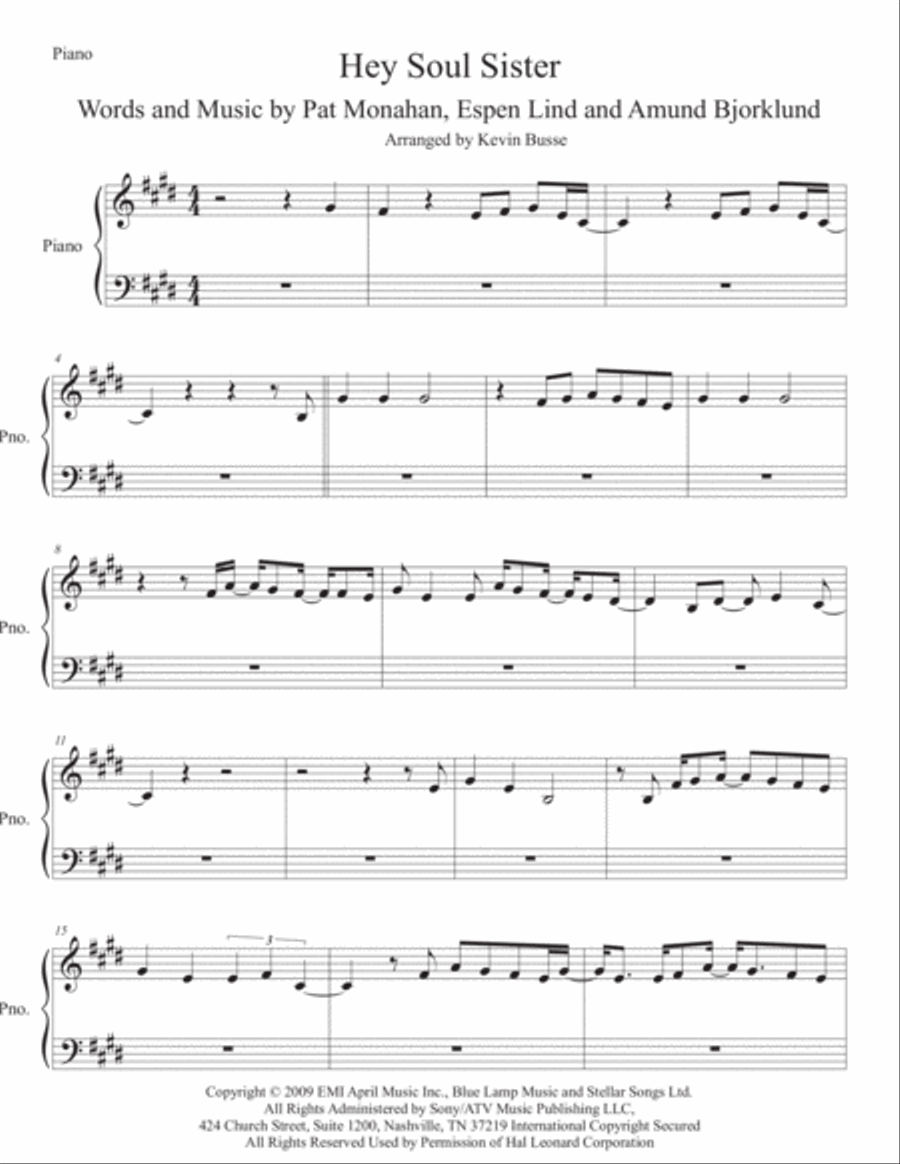 Hey, Soul Sister Hey, Soul Sister Easy Piano scores gallery preview page 1