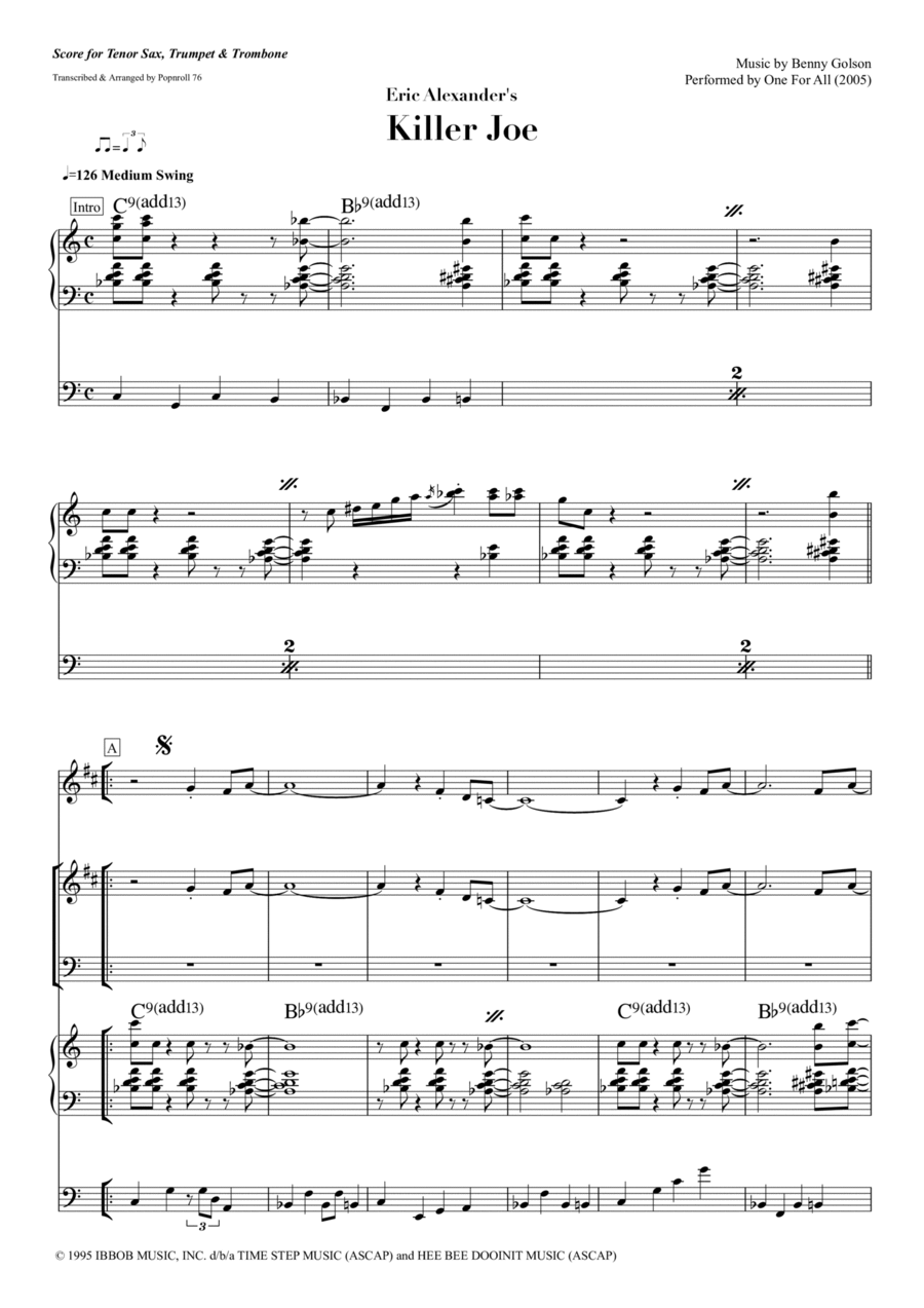 Cool Joe, Mean Joe (killer Joe) Jazz Ensemble scores gallery preview page 1