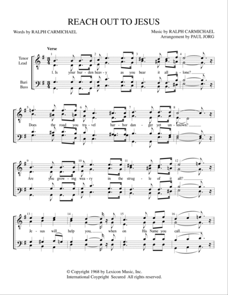 Reach Out To Jesus Reach Out To Jesus TTBB scores gallery preview page 1