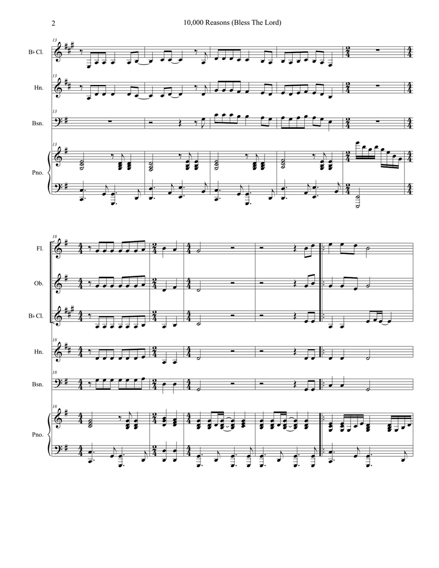 10,000 Reasons (Bless The Lord) Woodwind Quintet scores gallery preview page 2