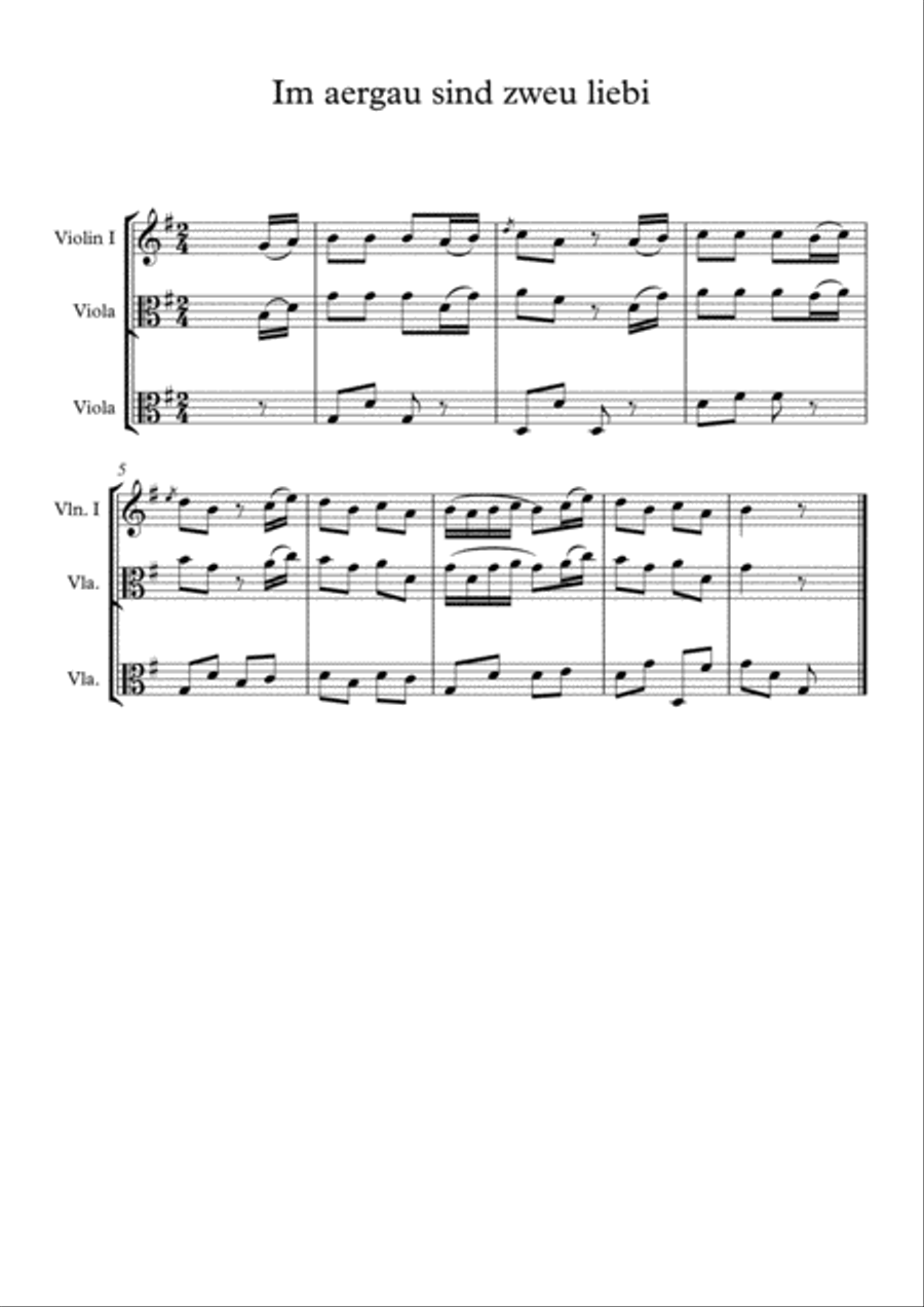 Im Aergau sind zweu liebi (In Aargau dwelt two sweethearts) - Swiss folksong Small Ensemble scores gallery preview page 1