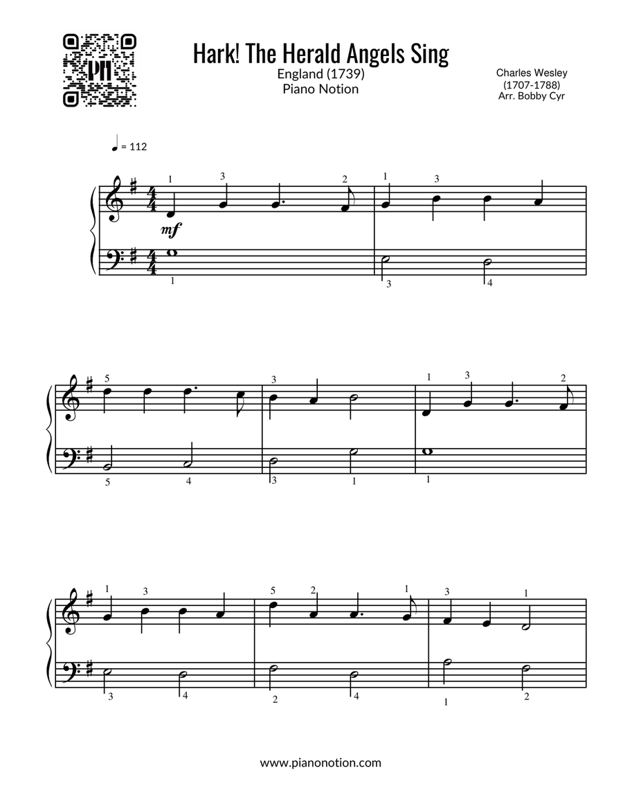 Hark! The Herald Angels Sing (Piano Solo) Easy Piano scores gallery preview page 1