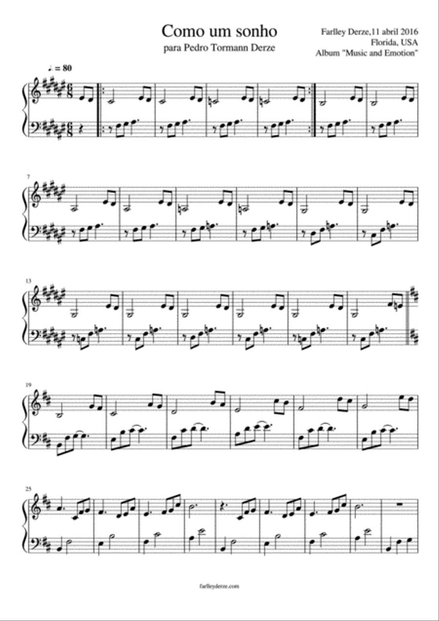 Como um sonho Piano Solo scores gallery preview page 1