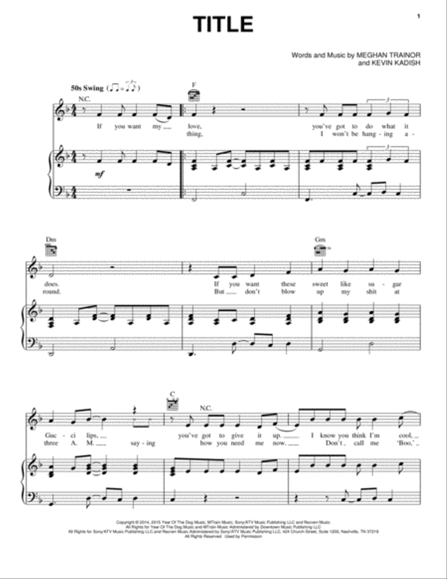Title Piano, Vocal, Guitar scores gallery preview page 1