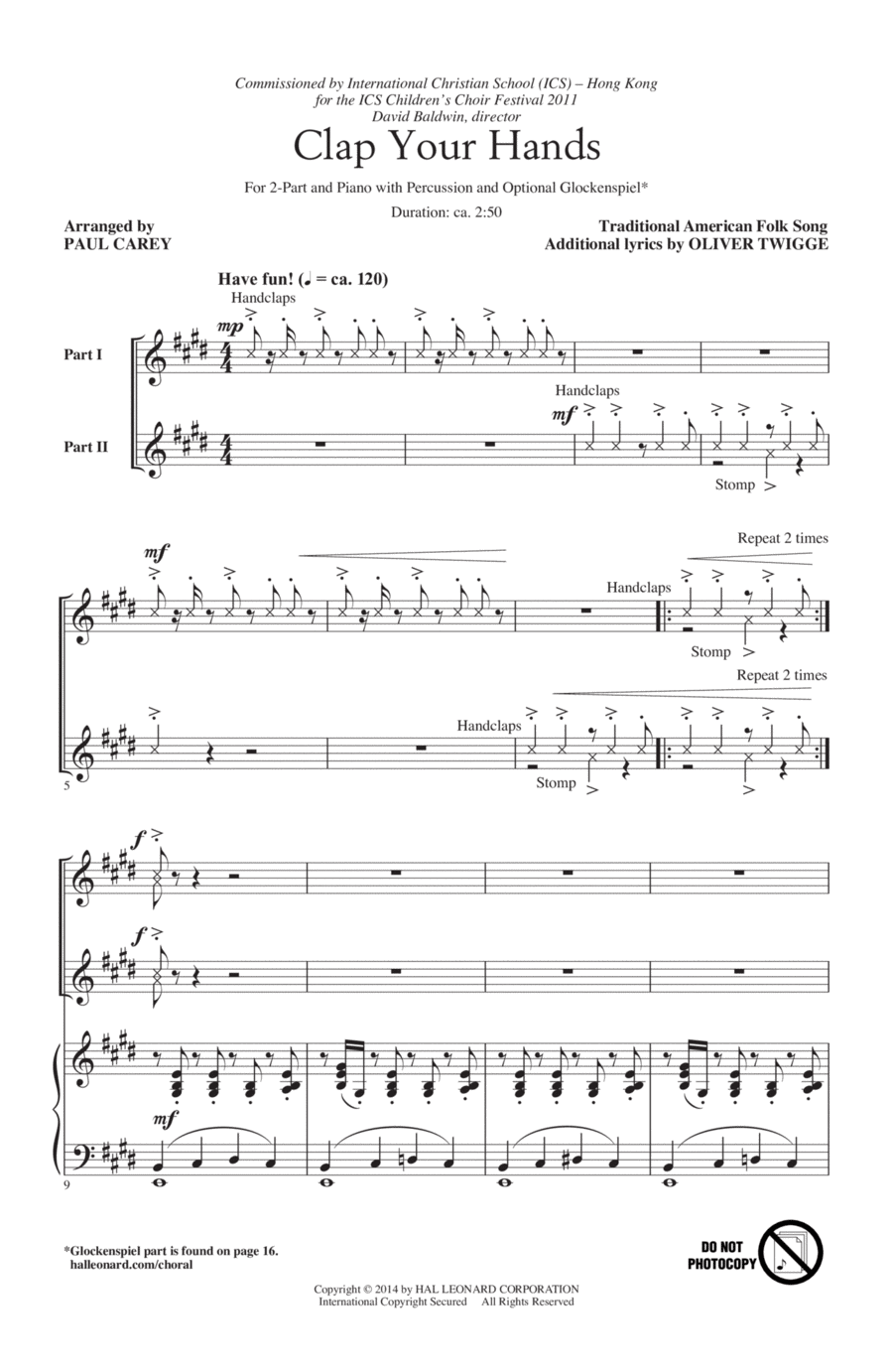 Clap Your Hands Clap Your Hands 2-Part scores gallery preview page 1