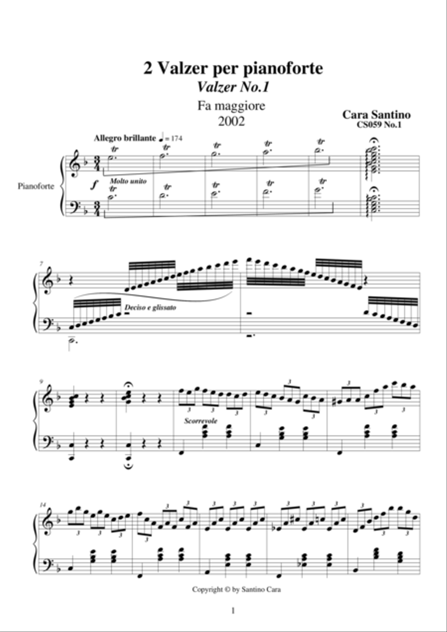 2 Waltzes for piano - CS059 4-Part scores gallery preview page 1