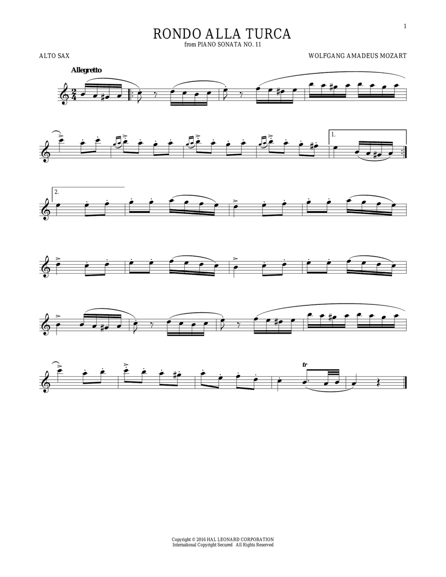 Rondo Alla Turca Rondo Alla Turca Alto Saxophone scores gallery preview page 1