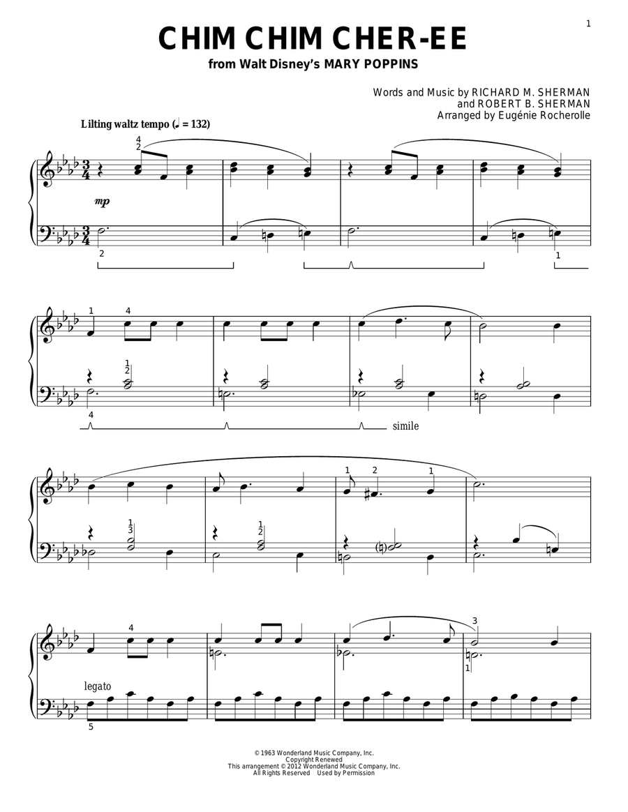 Chim Chim Cher-ee (from Mary Poppins) (arr. Eugenie Rocherolle) Piano Solo scores gallery preview page 1