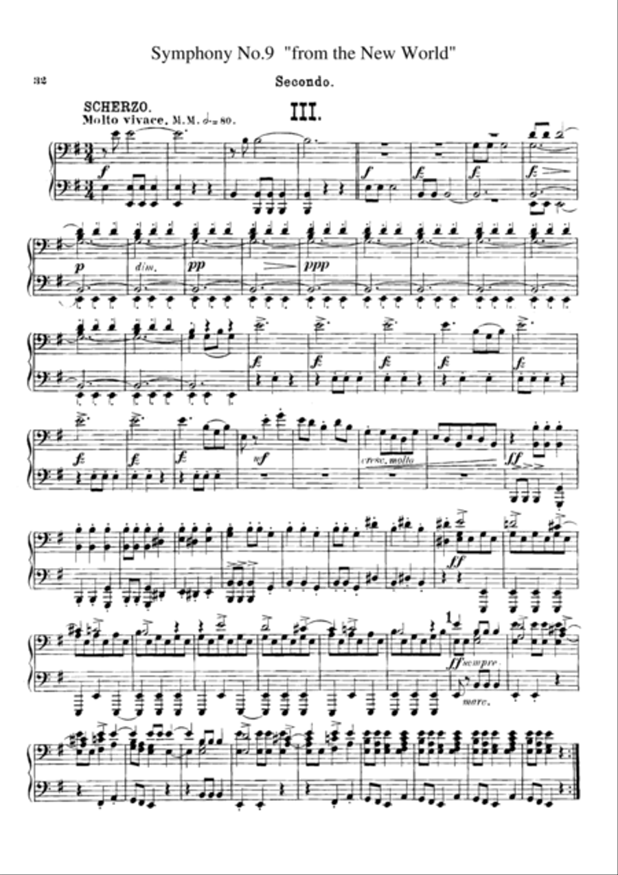 Dvorak Symphony No.9 III, IV, for piano duet(1 piano, 4 hands), PD806