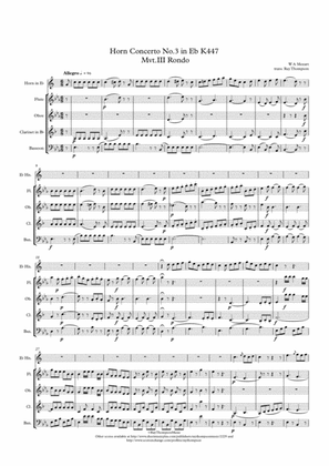 Mozart: Horn Concerto No.3 in Eb K447 Mvt.III Rondo - wind quintet (horn feature)