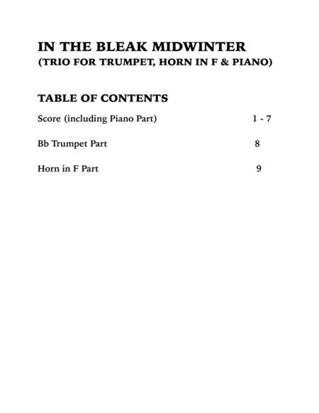 In the Bleak Midwinter (Trio for Trumpet, Horn in F and Piano) image number null