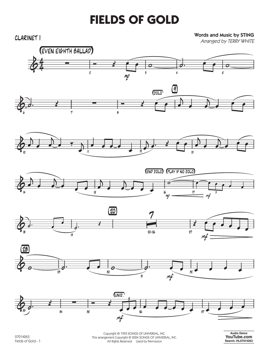 Fields Of Gold (arr. Terry White) - Bb Clarinet 1 Jazz Ensemble scores gallery preview page 1