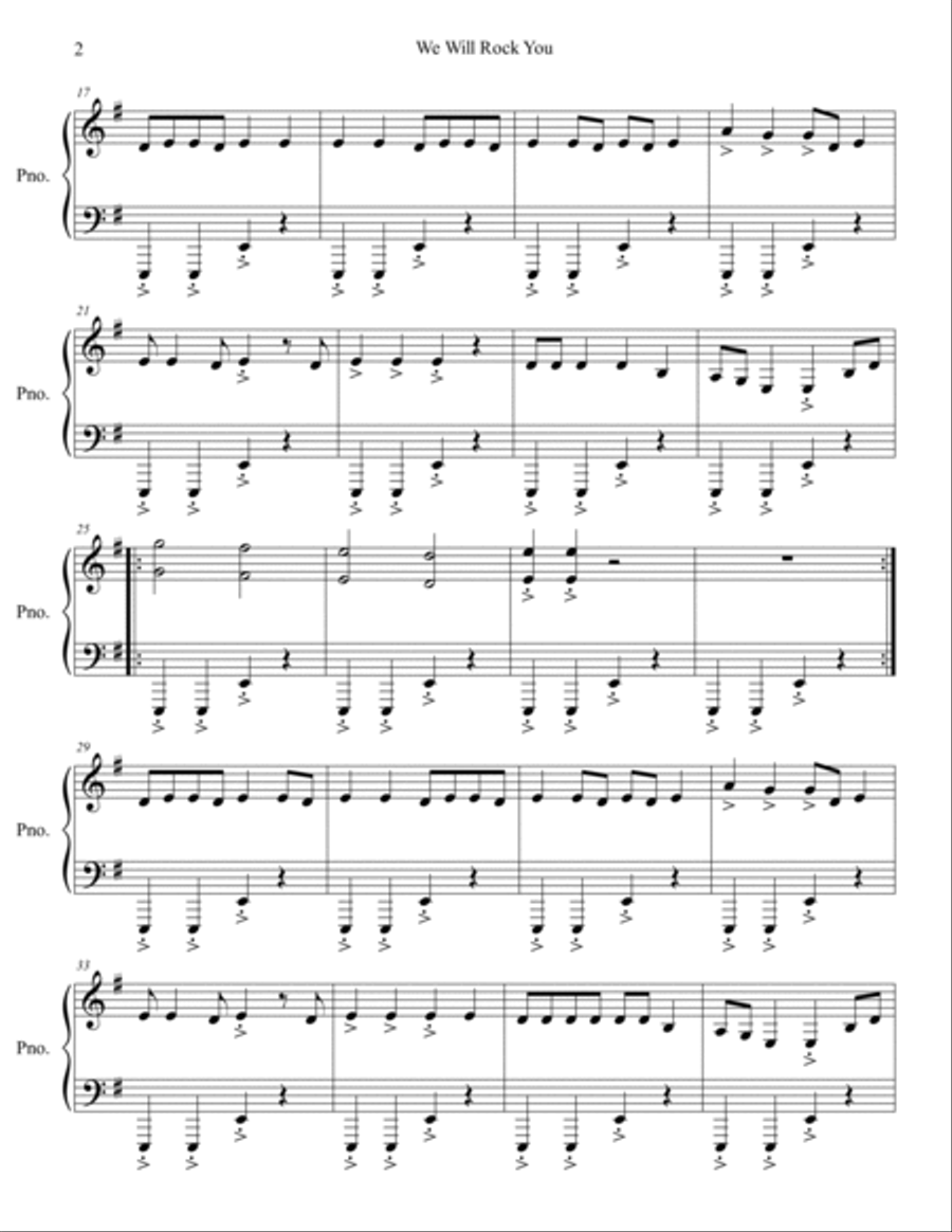 We Will Rock You Piano Solo scores gallery preview page 3
