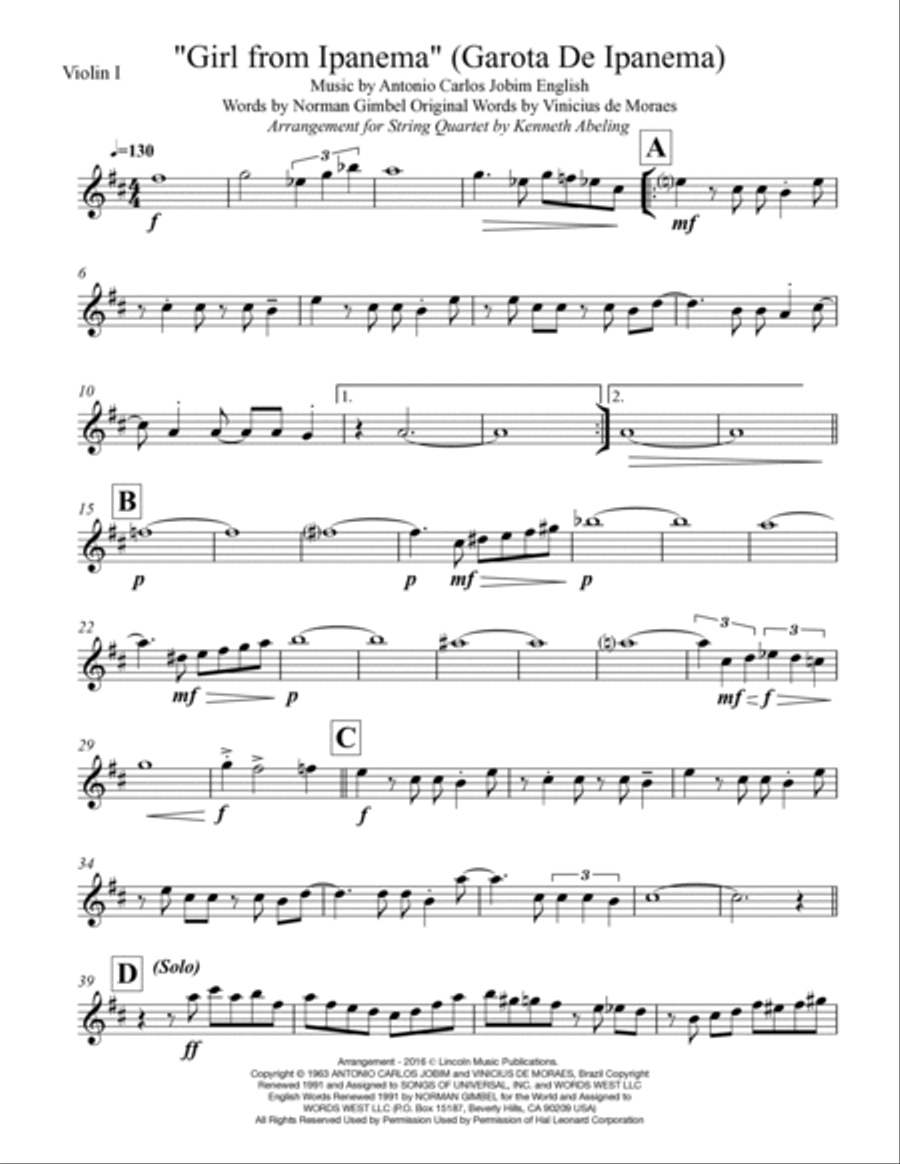 The Girl From Ipanema (Garota De Ipanema) String Quartet scores gallery preview page 6
