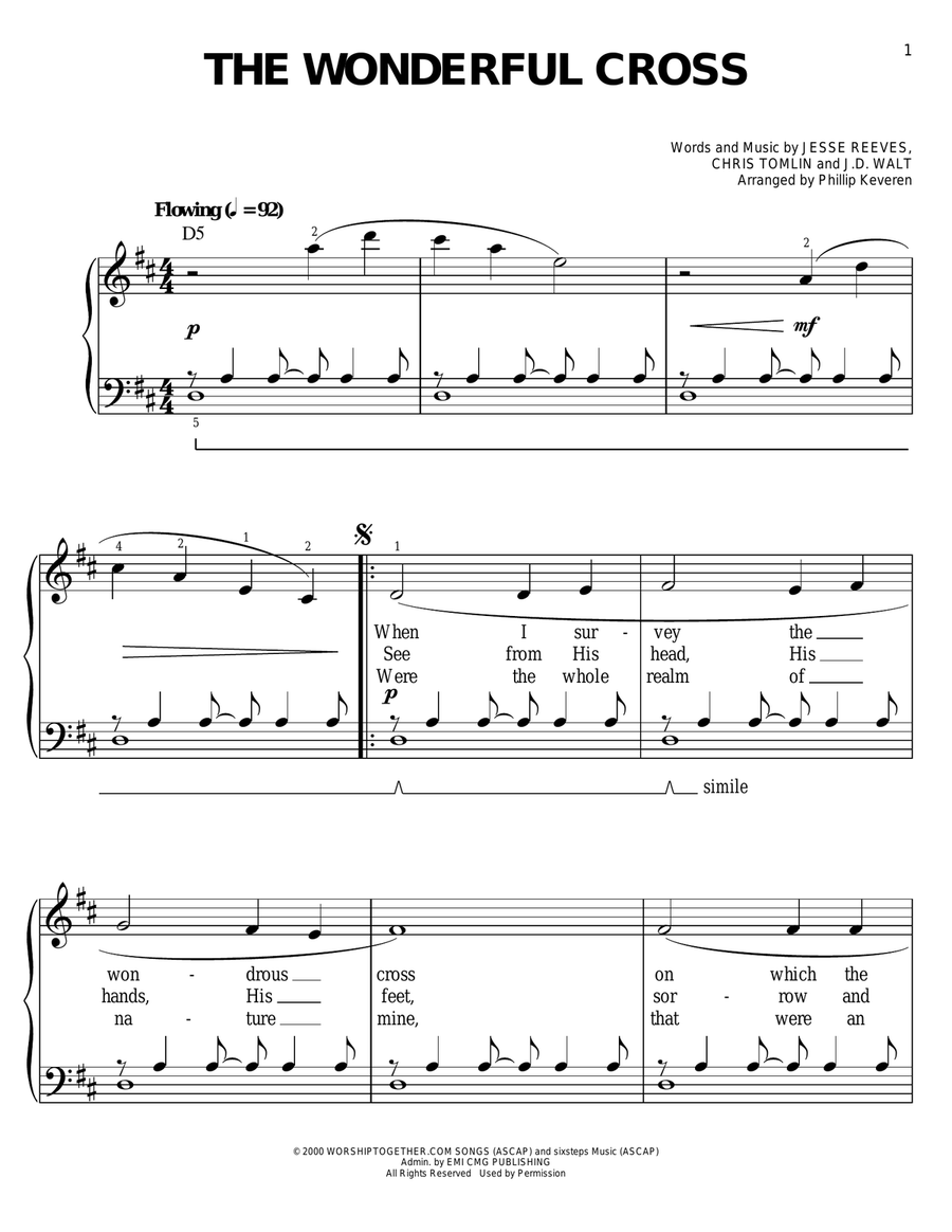 The Wonderful Cross (arr. Phillip Keveren) Easy Piano scores gallery preview page 1