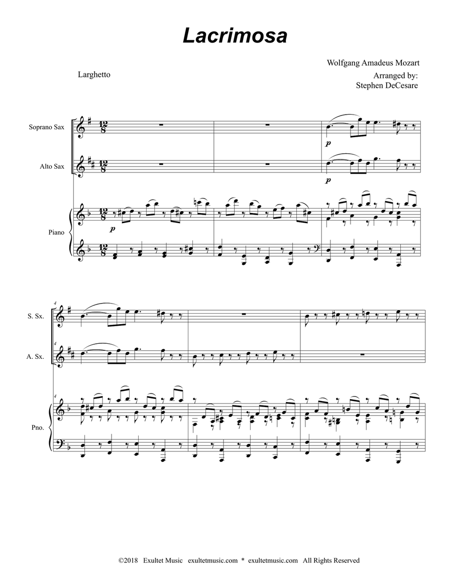 Lacrimosa (Duet for Soprano and Alto Saxophone) Woodwind Duet scores gallery preview page 1