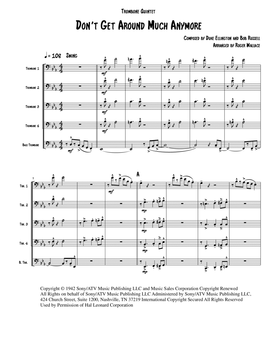 Don't Get Around Much Anymore Brass Quintet scores gallery preview page 1