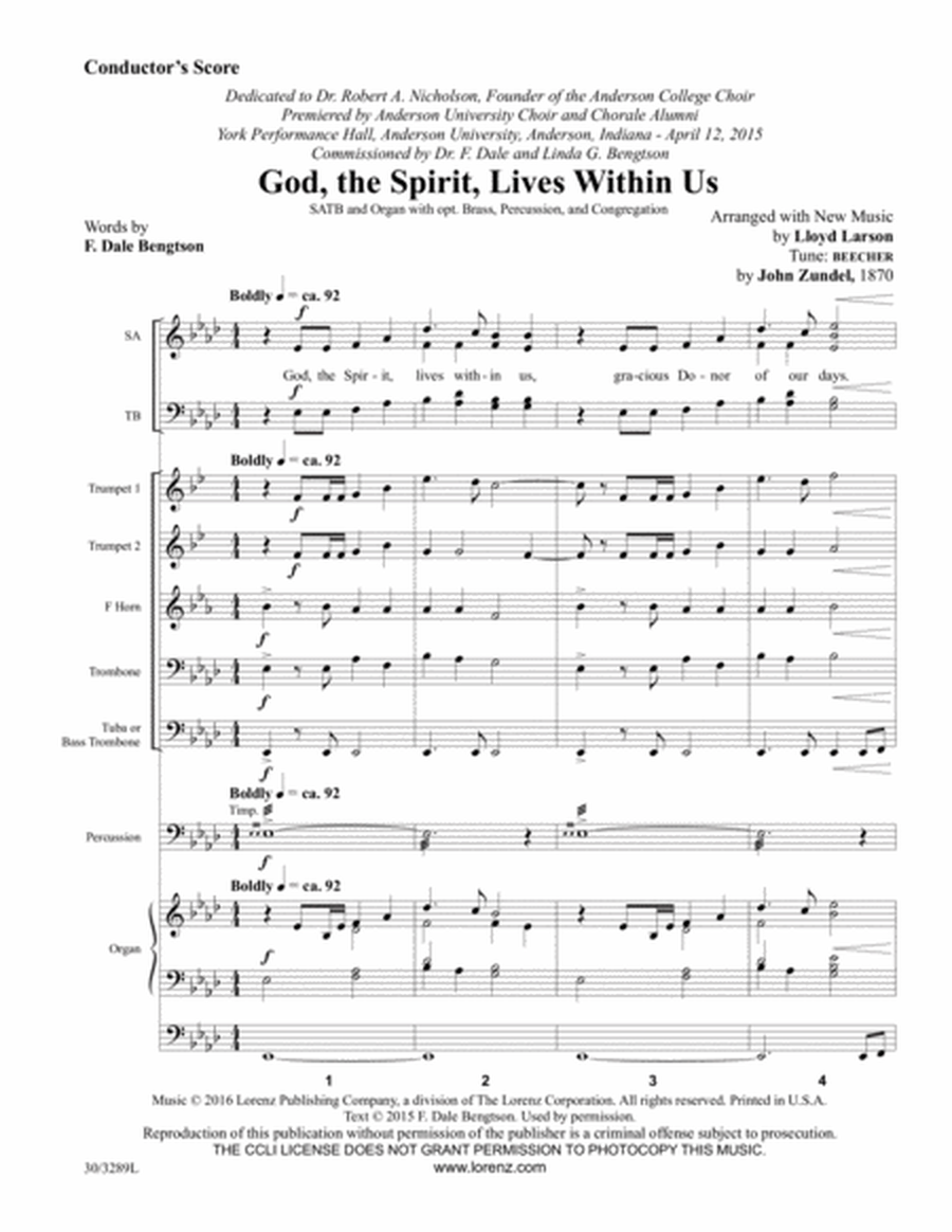 God, the Spirit, Lives Within Us - Brass and Percussion Score and Parts - Digita