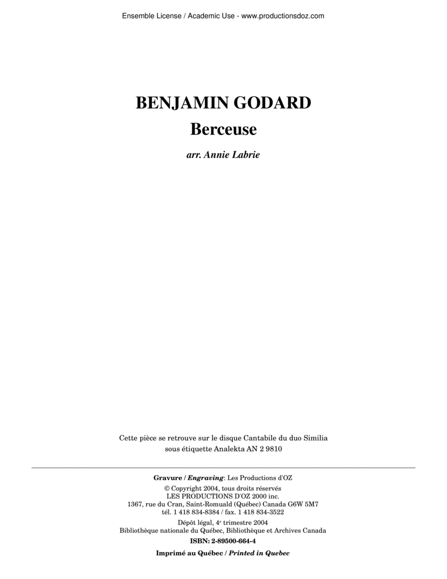 Berceuse Berceuse Flute scores gallery preview page 1