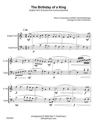 BIRTHDAY OF A KING - English Horn & Euphonium (Trombone) - unaccompanied Duet