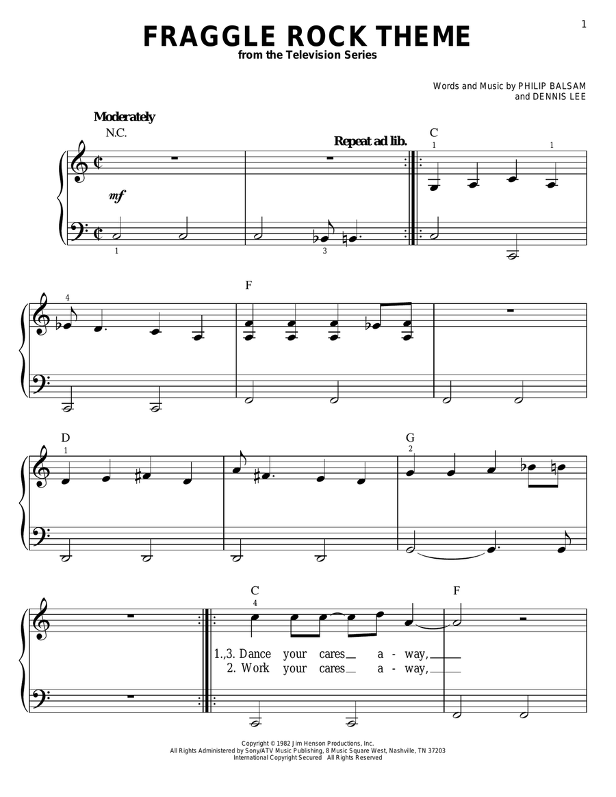 Fraggle Rock Theme Fraggle Rock Theme Easy Piano scores gallery preview page 1