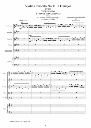 Book cover for Vivaldi - Concerto No.11 in D major Op.4 RV 204 for Violin solo, Strings and continuo