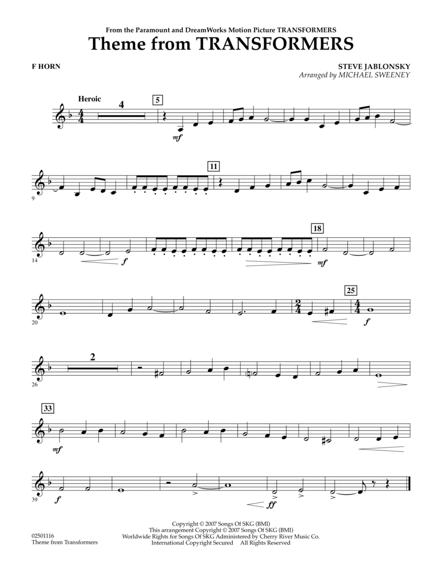 Theme From Transformers - F Horn Horn scores gallery preview page 1
