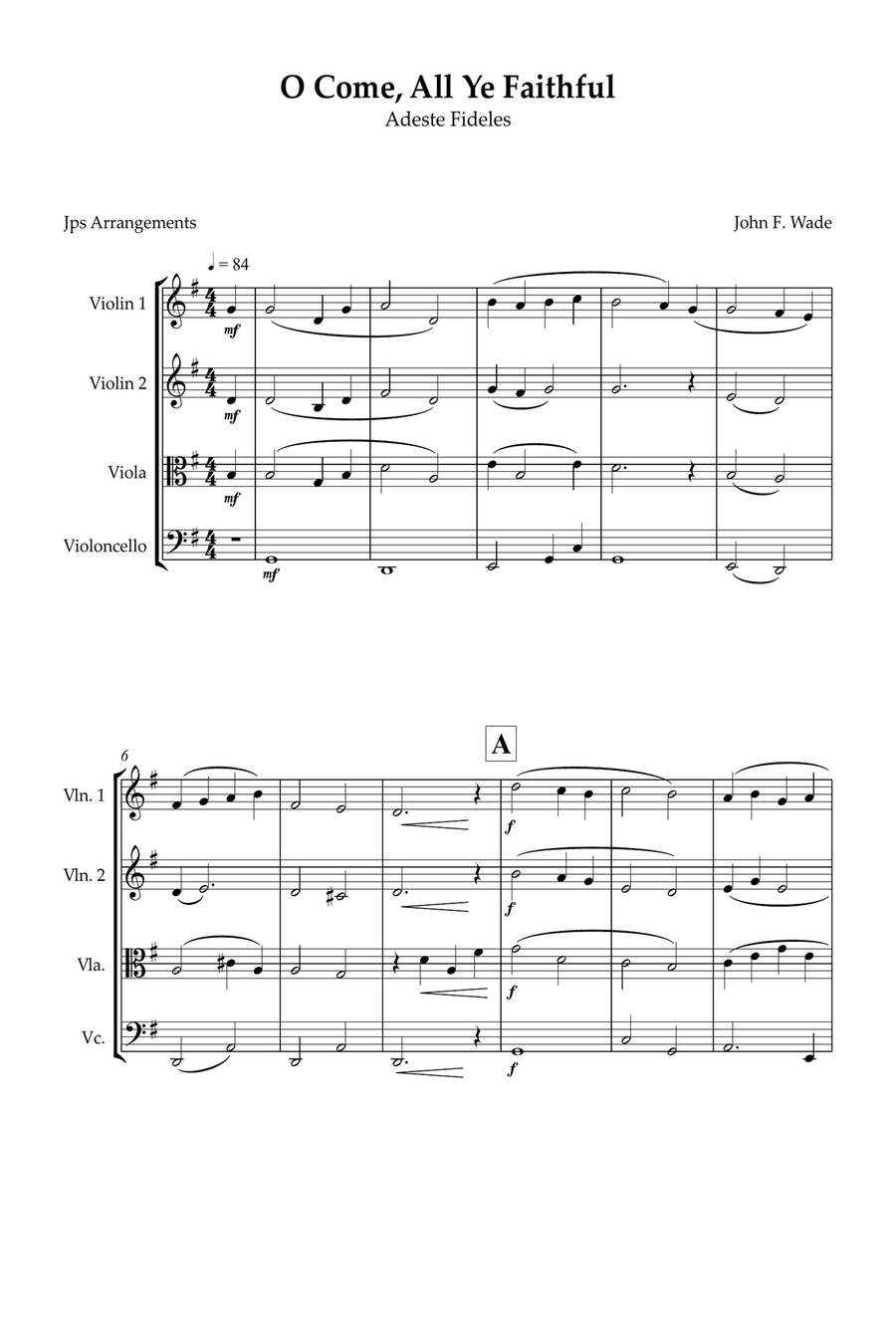 O Come, All Ye Faithful for String quartet String Quartet scores gallery preview page 1