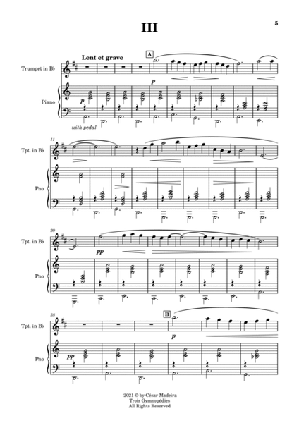 Three Gymnopedies by Satie - Bb Trumpet and Piano (Full Score and Parts) image number null