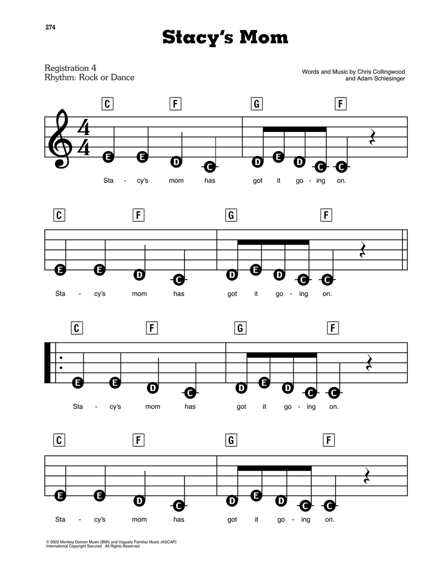 Stacy's Mom Stacy's Mom Electronic Keyboard scores gallery preview page 1