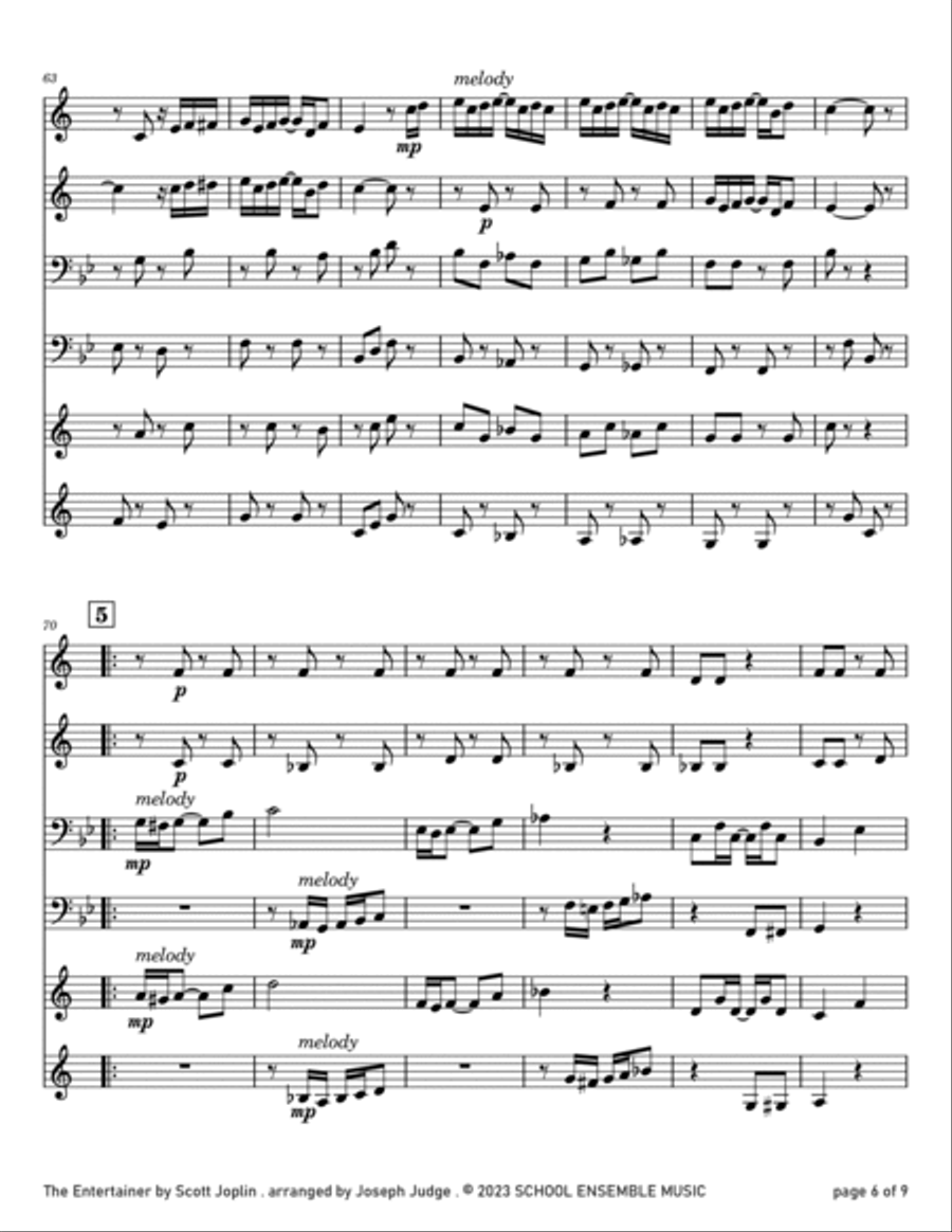 The Entertainer by Scott Joplin for Brass Quartet in Schools Brass Quartet scores gallery preview page 6