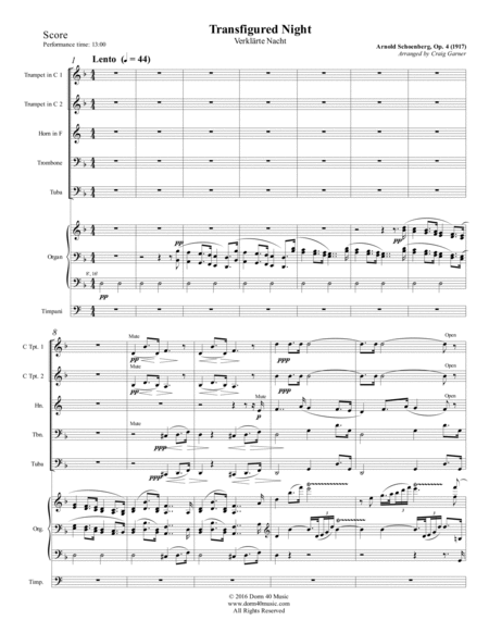 Transfigured Night (Verklärte Nacht, Op. 4) (for Brass Quintet and Organ) image number null