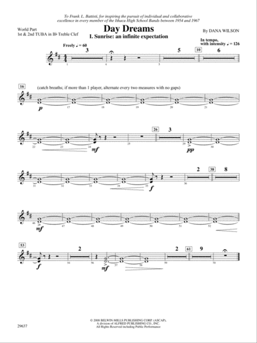 Day Dreams: (World Part) B-flat Tuba T.C. Concert Band scores gallery preview page 1
