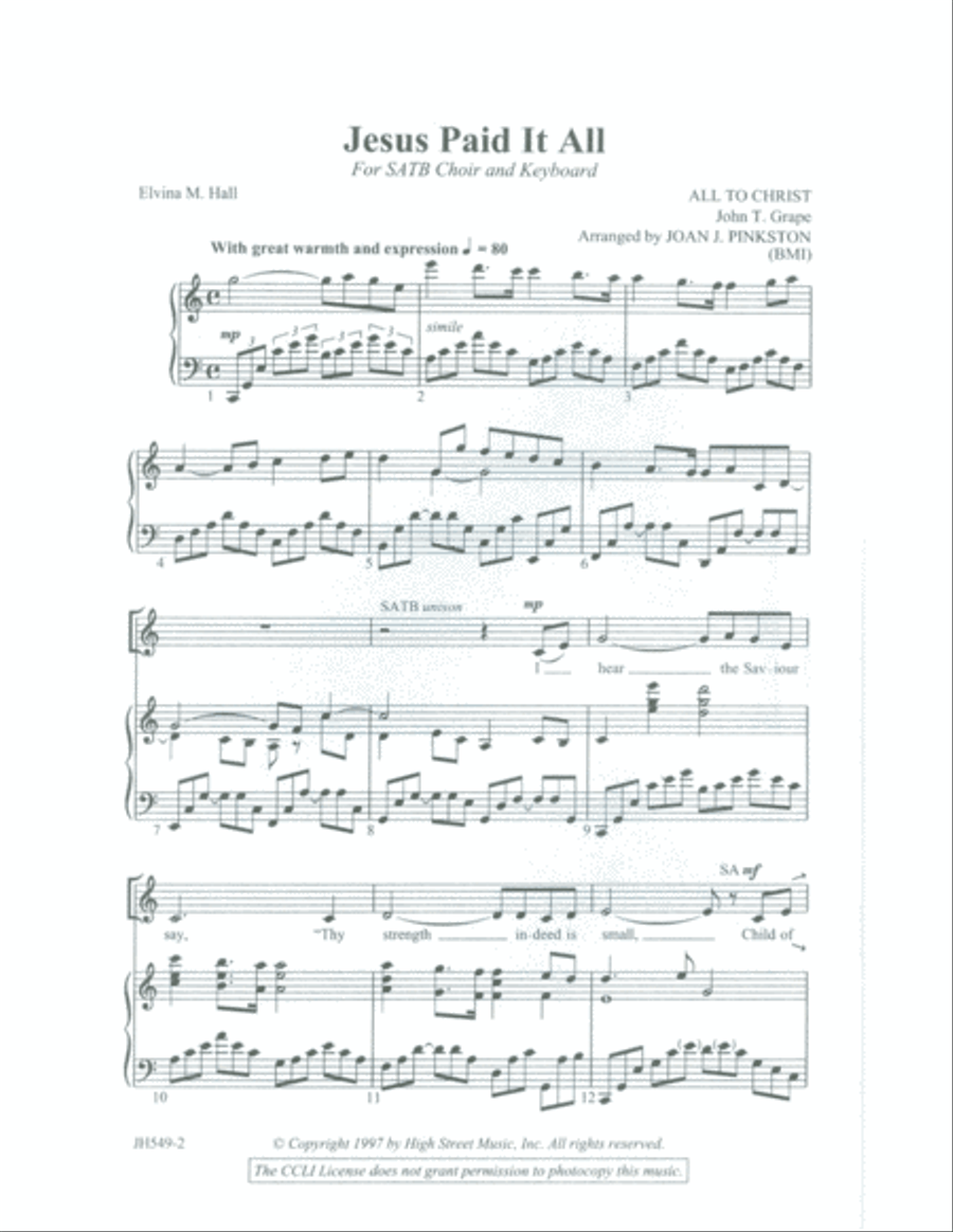 Jesus Paid It All - Pinkston 4-Part scores gallery preview page 3
