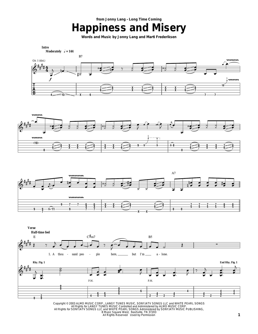 Happiness And Misery Happiness And Misery Electric Guitar scores gallery preview page 1