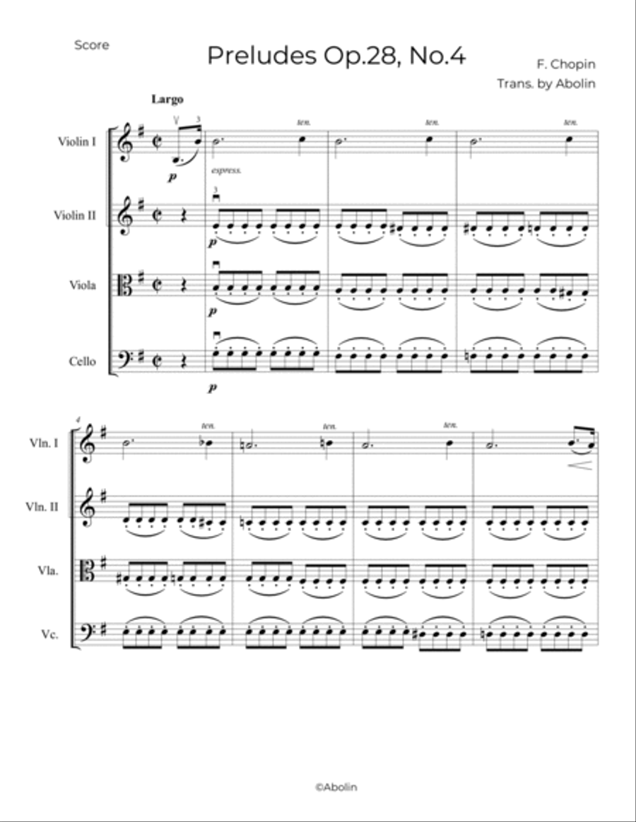 Chopin: Preludes Op.28, No.4 - String Quartet