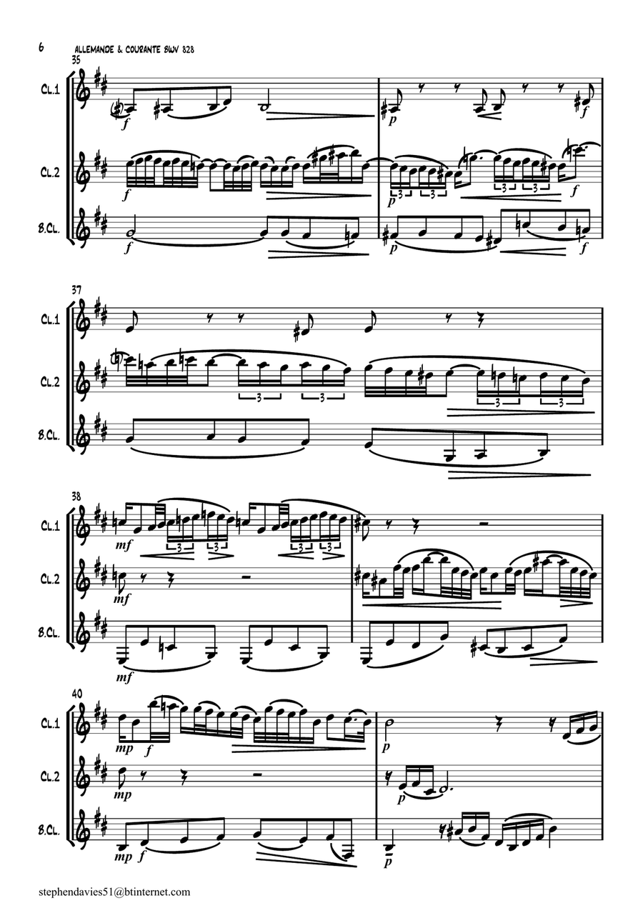 Allemande & Courante By J.S.Bach BWV828 Clarinet Trio Clarinet Trio scores gallery preview page 6