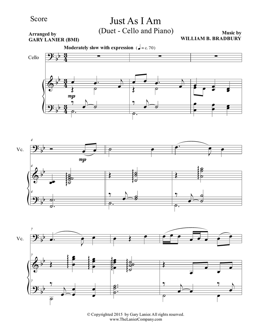 Gary Lanier: 3 HYMNS of COMMITMENT (Duets for Cello & Piano) Piano scores gallery preview page 2