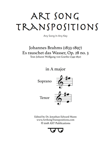 BRAHMS: Es rauschet das Wasser, Op. 28 no. 3 (transposed to A major)