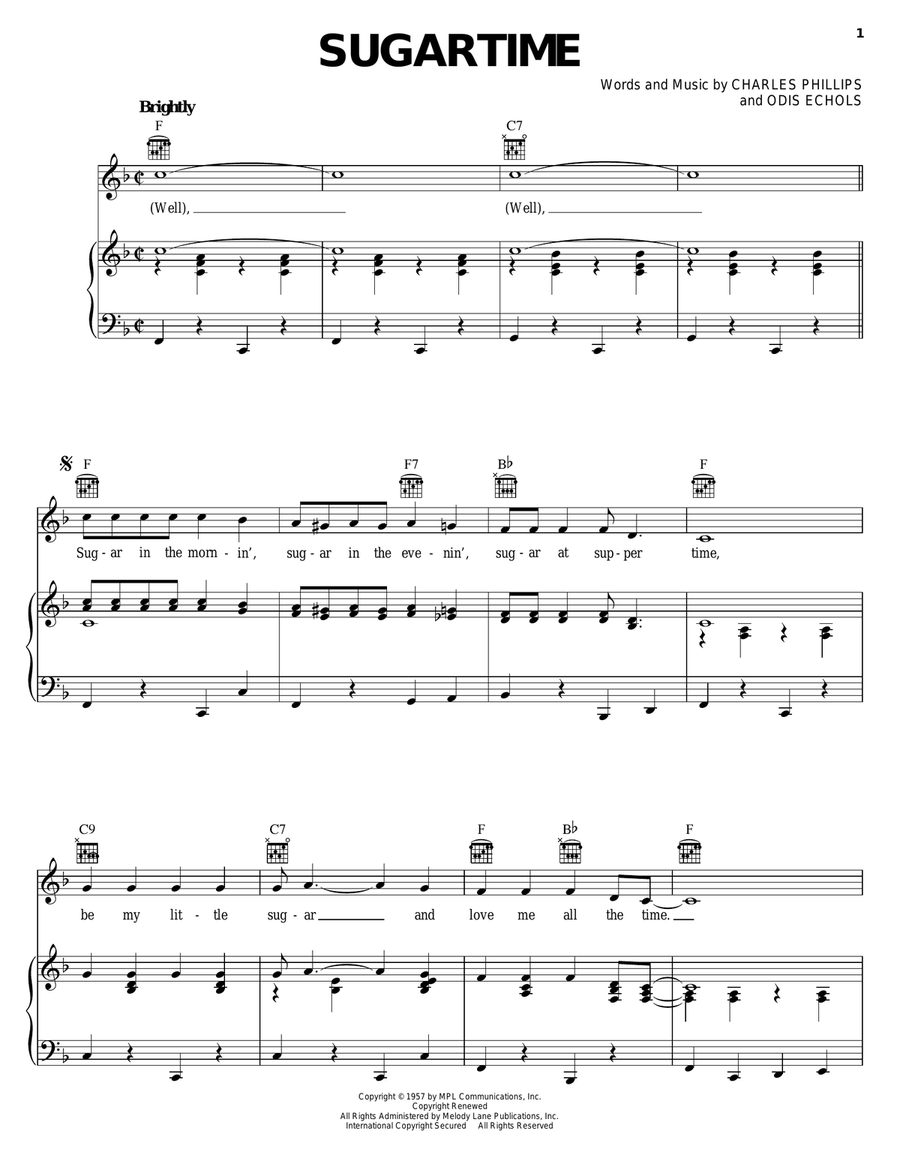 Sugartime Sugartime Piano, Vocal, Guitar scores gallery preview page 1