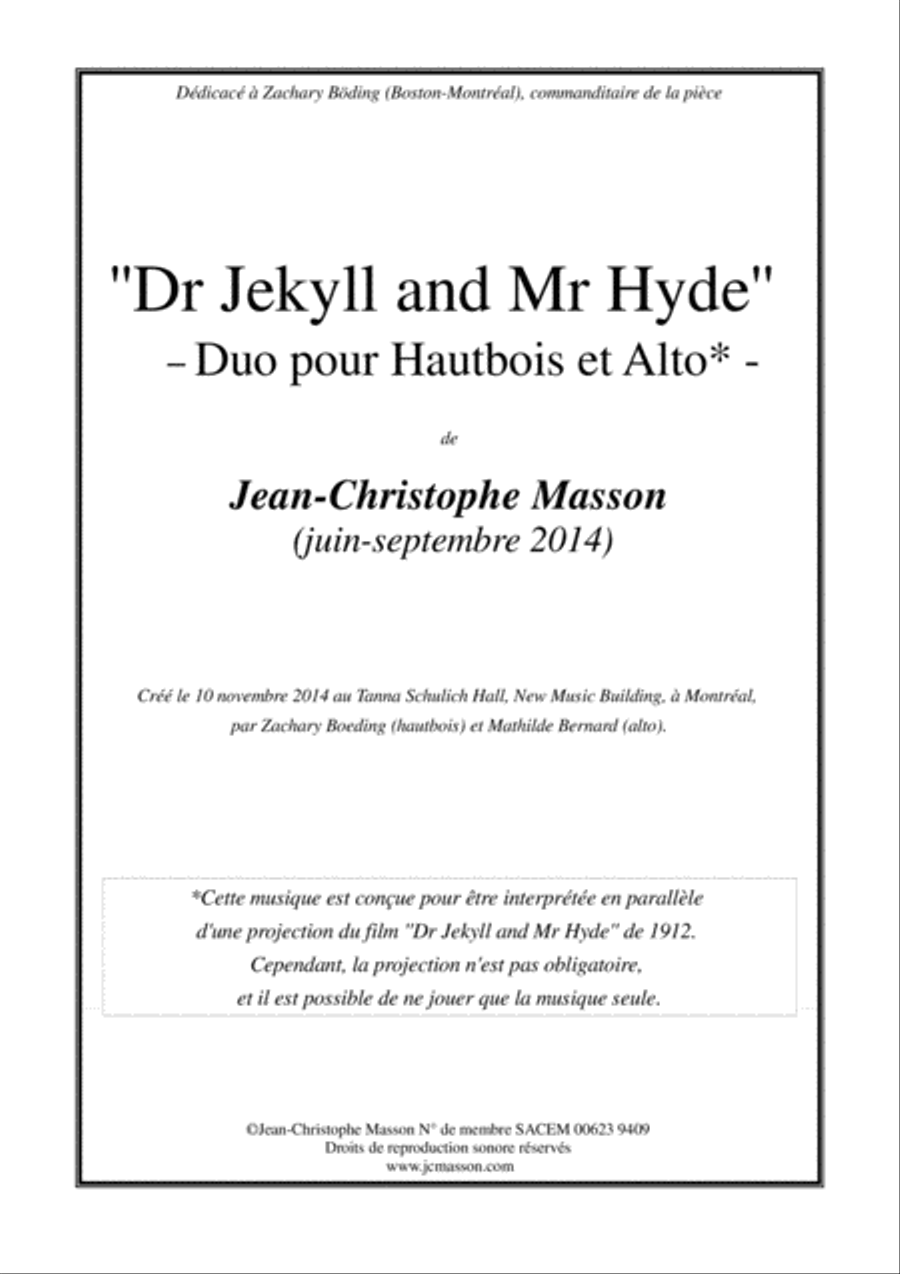 Dr Jekyll and Mr Hyde --- for Oboe and viola --- JCM 2014 Oboe scores gallery preview page 1