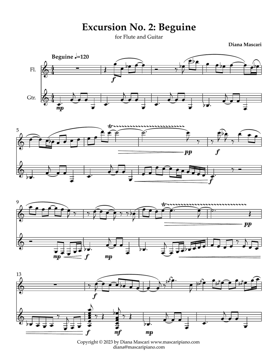 Excursion No. 2: Beguine for Flute and Guitar Chamber Music scores gallery preview page 2
