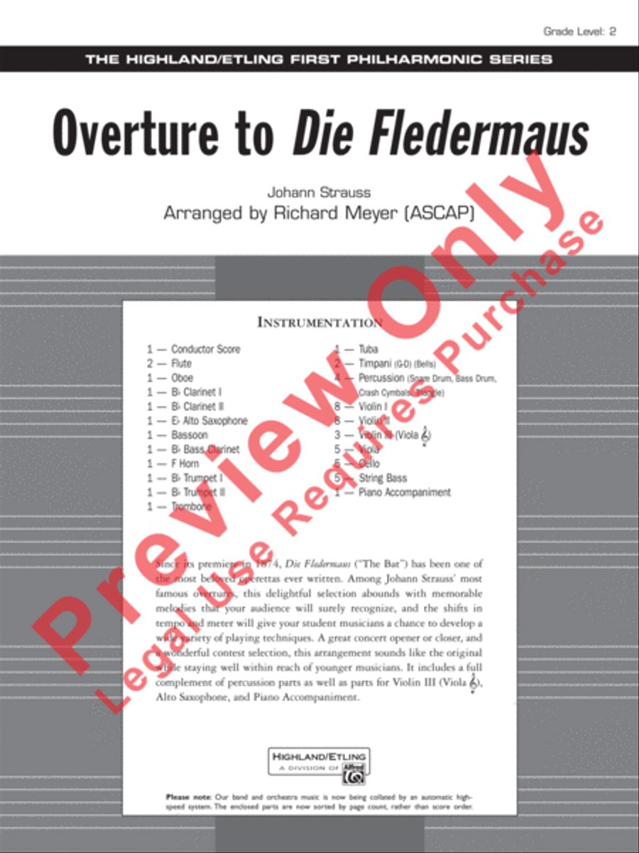Overture to Die Fledermaus Full Orchestra scores gallery preview page 2