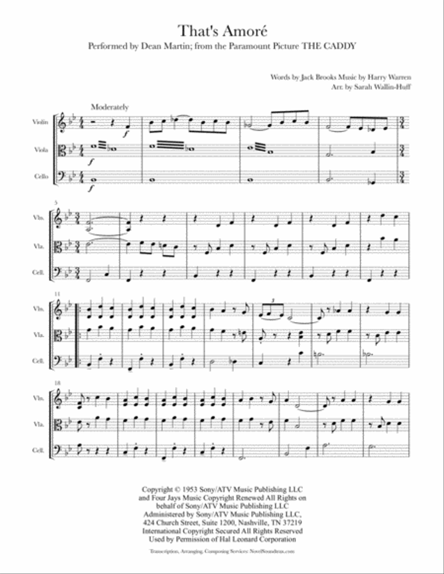 That's Amore (That's Love) String Trio scores gallery preview page 1